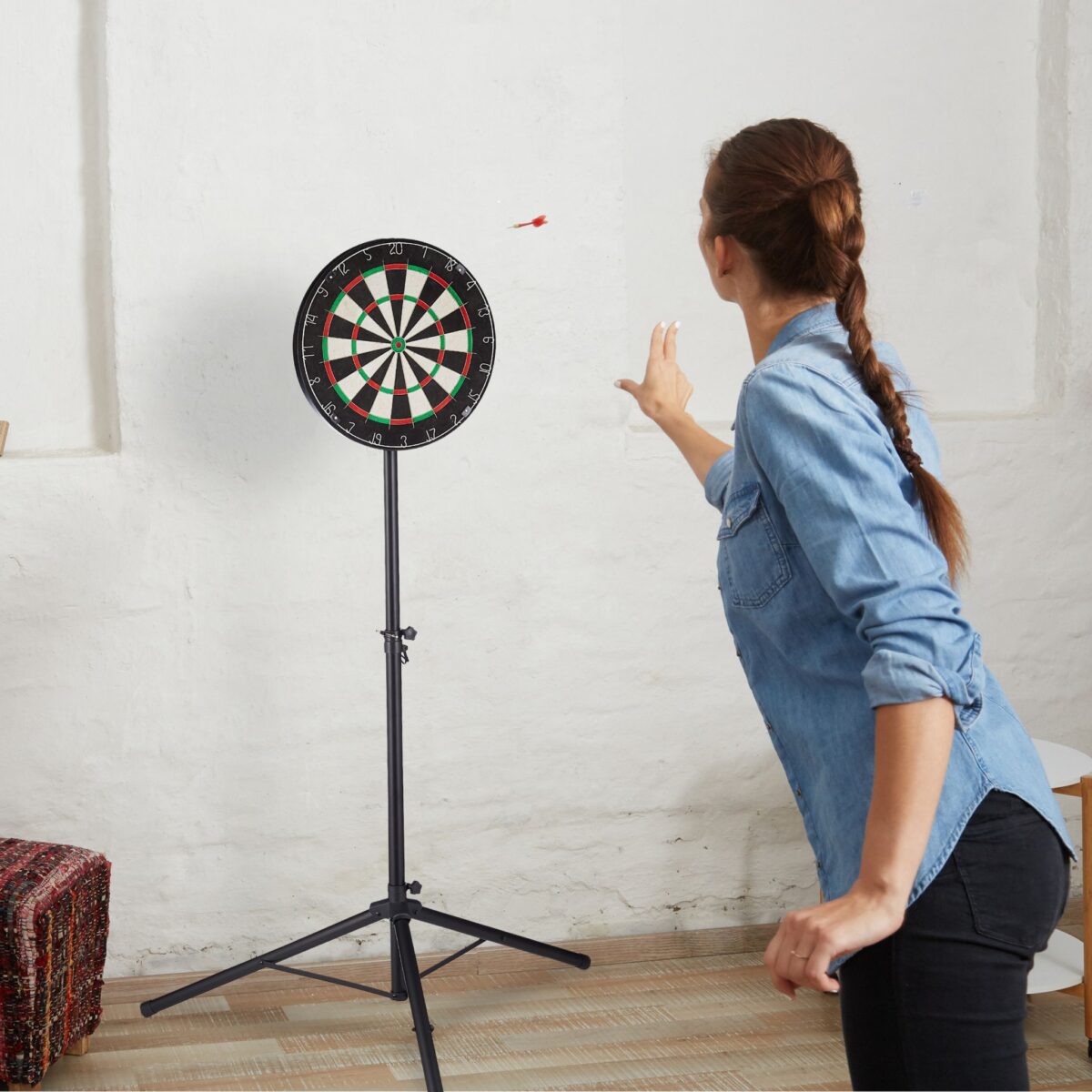 Suport mobil pentru placa de darts, 115 x 100 cm, otel, negru - imagine 4