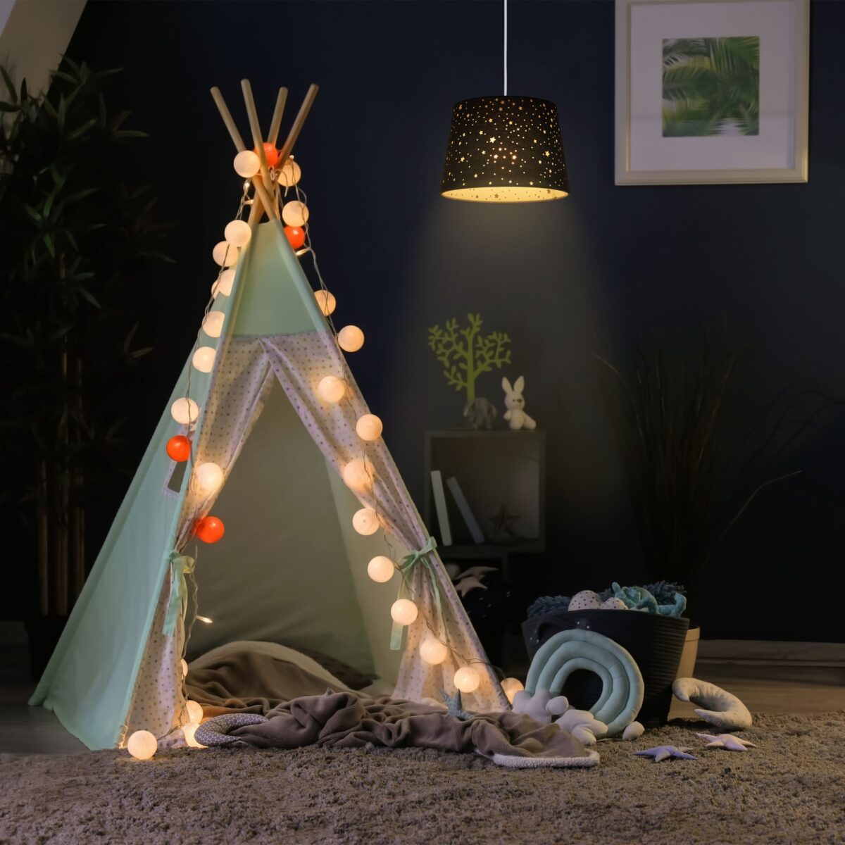 Lampa suspendata cu abajur pentru camera copiilor, 122 x 27 cm, albastru - imagine 2