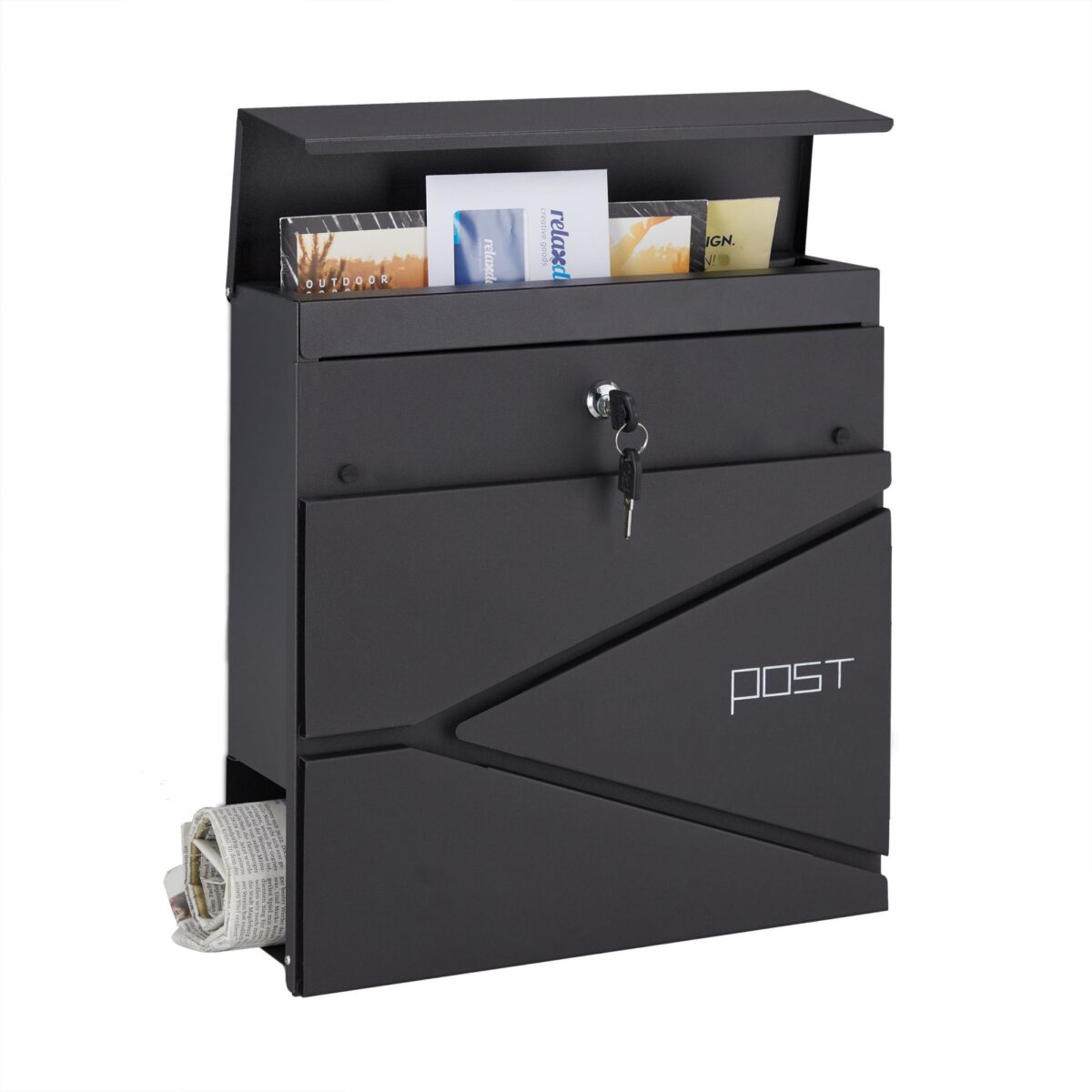 Cutie postala, compartiment pentru ziare, 37 x 37 x 11 cm, negru - imagine 3