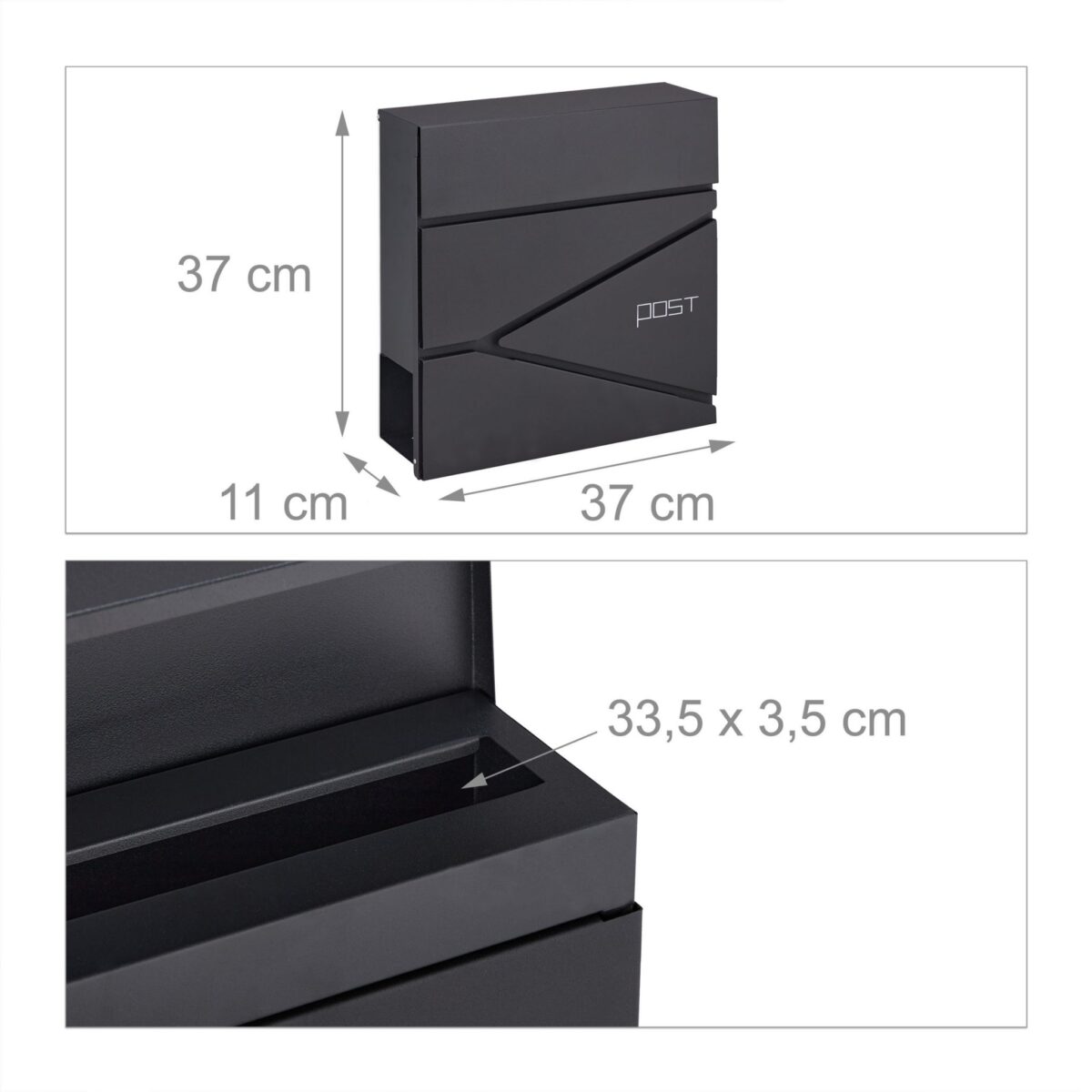 Cutie postala, compartiment pentru ziare, 37 x 37 x 11 cm, negru - imagine 5