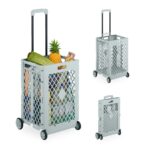 Carucior pentru cumparaturi, pliabil, maner telescopic, capacitate mare, gri, Relaxdays