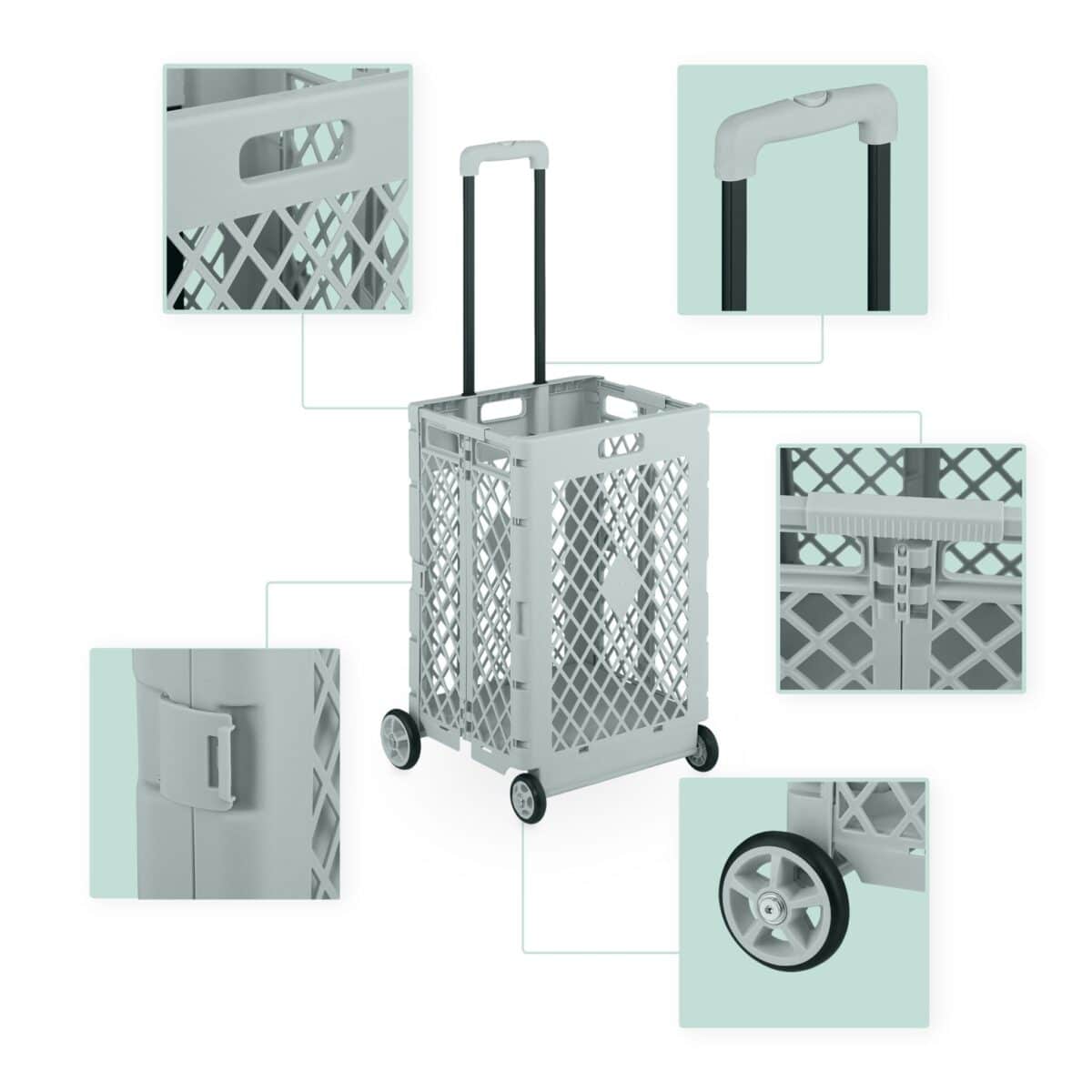 Carucior pentru cumparaturi, pliabil, maner telescopic, capacitate mare, gri, Relaxdays - imagine 3