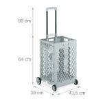 Carucior pentru cumparaturi, pliabil, maner telescopic, capacitate mare, gri, Relaxdays - imagine 4