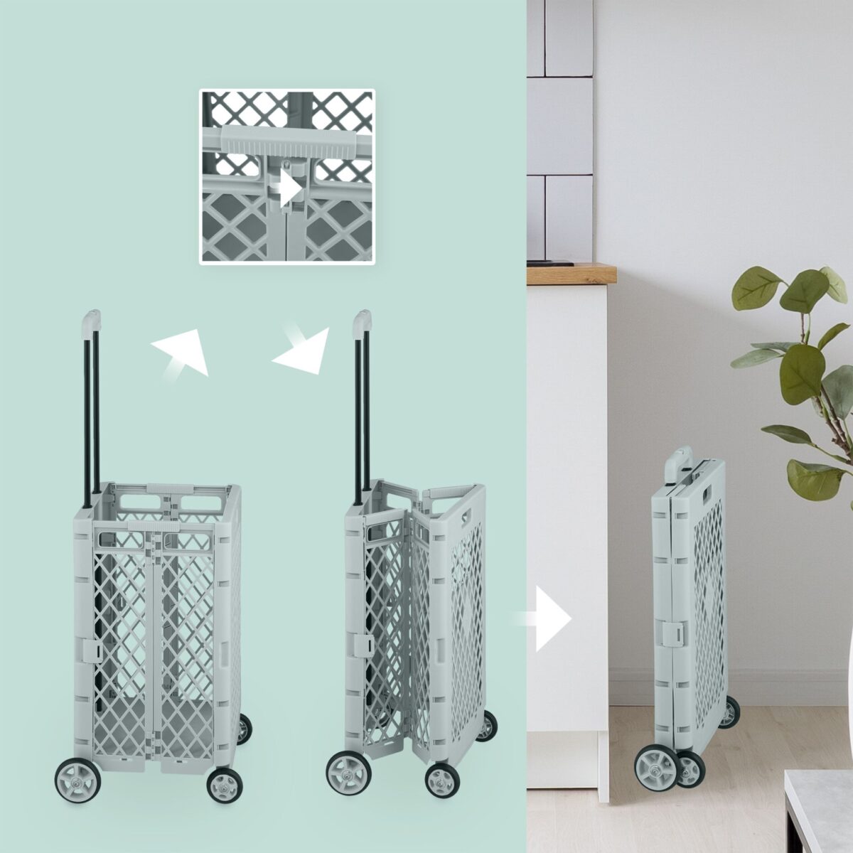 Carucior pentru cumparaturi, pliabil, maner telescopic, capacitate mare, gri, Relaxdays - imagine 6