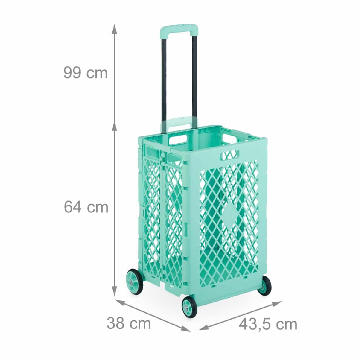Carucior pentru cumparaturi, pliabil, maner telescopic, capacitate mare, turcoaz, Relaxdays - imagine 4