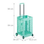 Carucior pentru cumparaturi, pliabil, maner telescopic, capacitate mare, turcoaz, Relaxdays - imagine 4