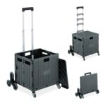 Carucior pentru cumparaturi si transport, cu 8 roti, maner reglabil, pliabil, gri, Relaxdays