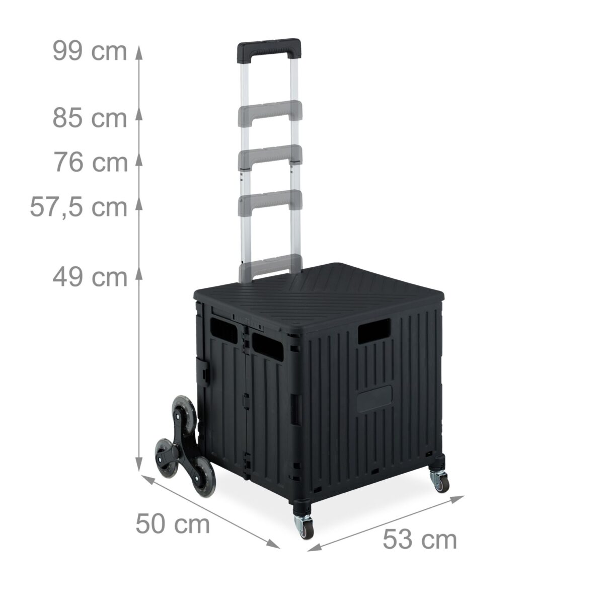 Carucior pentru cumparaturi si transport, cu 8 roti, maner reglabil, pliabil, negru, Relaxdays - imagine 4