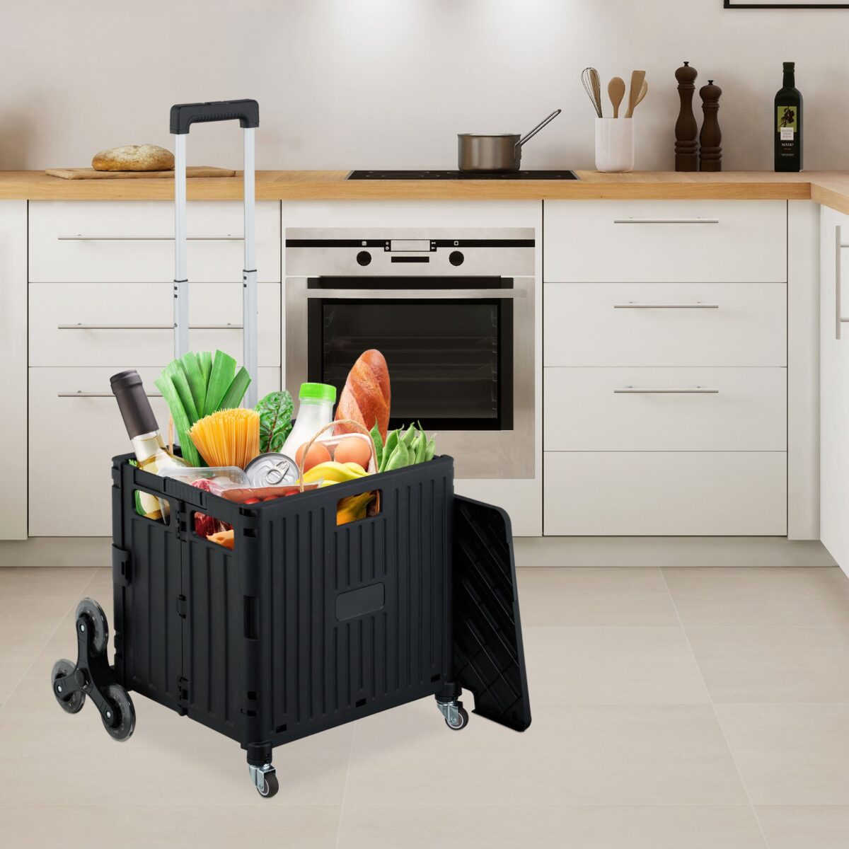 Carucior pentru cumparaturi si transport, cu 8 roti, maner reglabil, pliabil, negru, Relaxdays - imagine 5