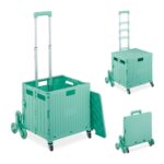 Carucior pentru cumparaturi si transport, cu 8 roti, maner reglabil, pliabil, turcoaz, Relaxdays