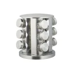 Set 12 recipiente condimente cu suport rotativ, inox