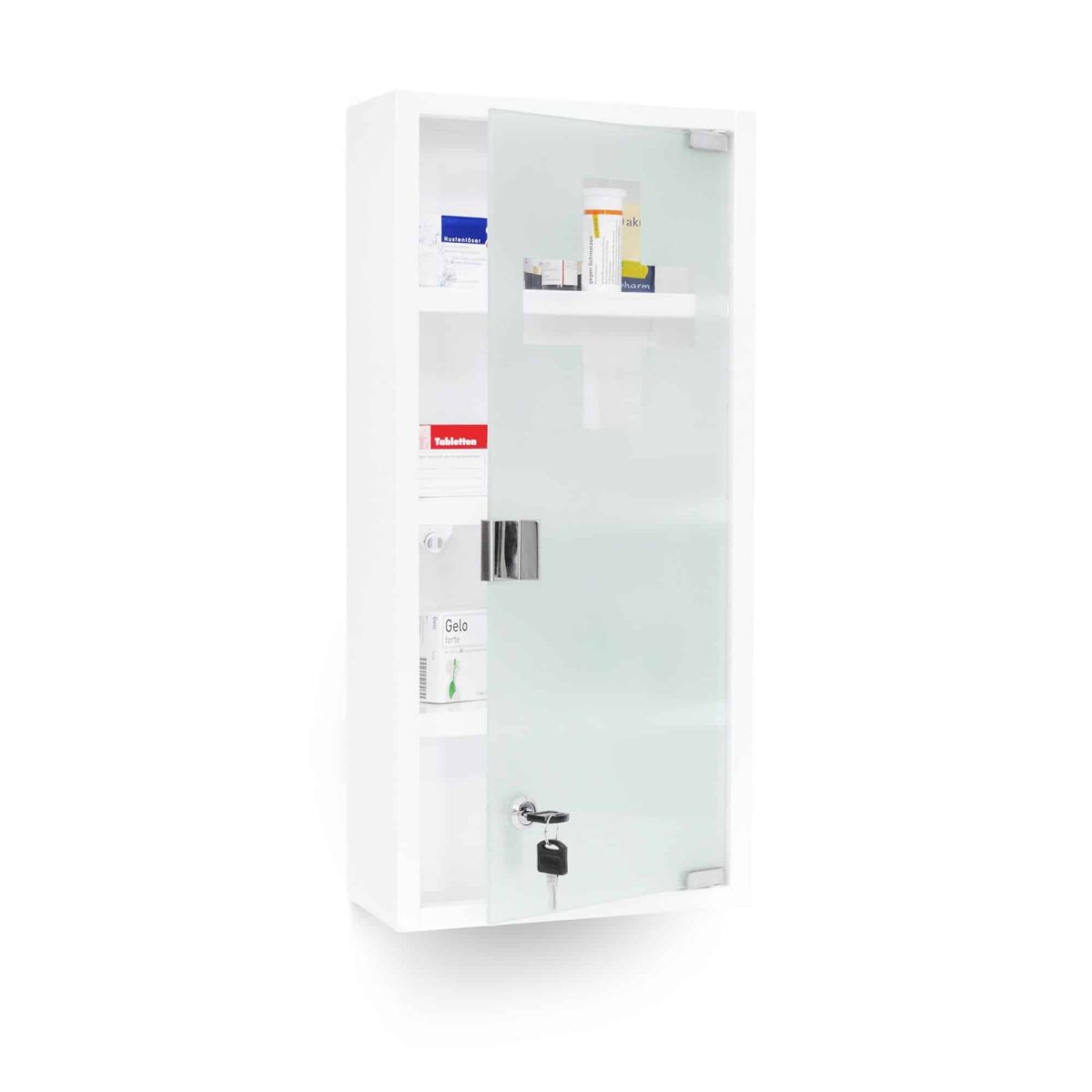 Dulap pentru medicamente 'Emergency XXL', usa sticla matuita, 4 etaje ,magnet+2 chei, alb,57 cm x 27 cm x 12 cm, Relaxdays - imagine 6