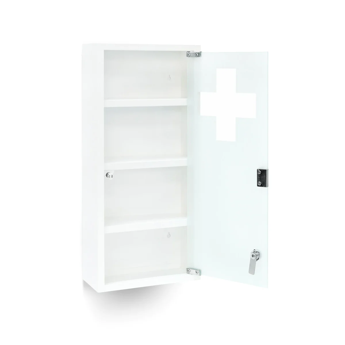 Dulap pentru medicamente 'Emergency XXL', usa sticla matuita, 4 etaje ,magnet+2 chei, alb,57 cm x 27 cm x 12 cm, Relaxdays - imagine 9