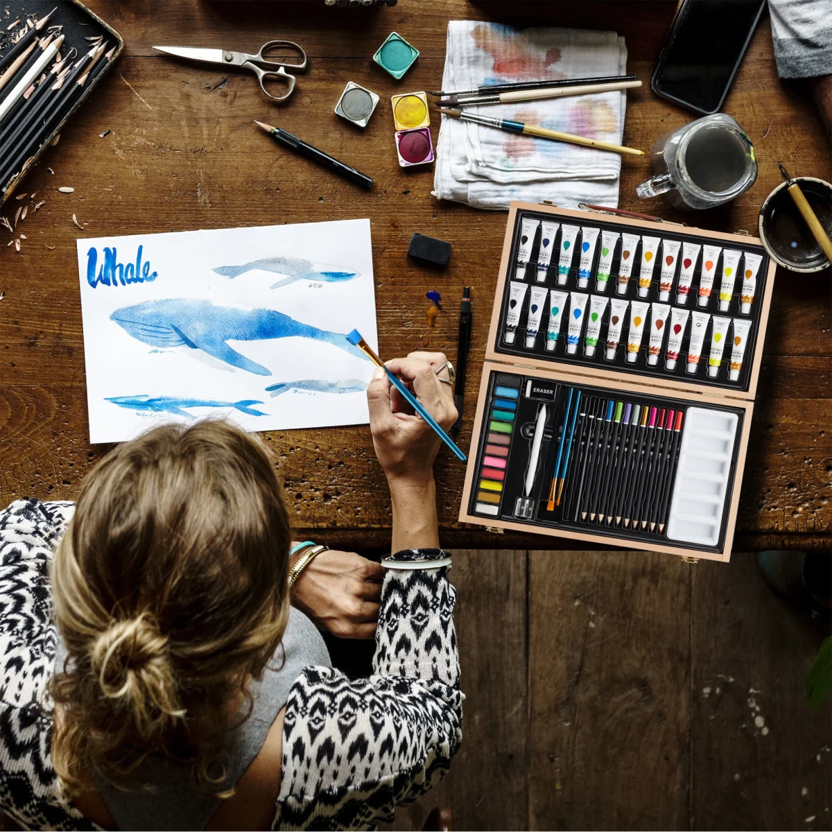 Set pictura si desen profesional, 56 piese, Acryl, Relaxdays - imagine 7