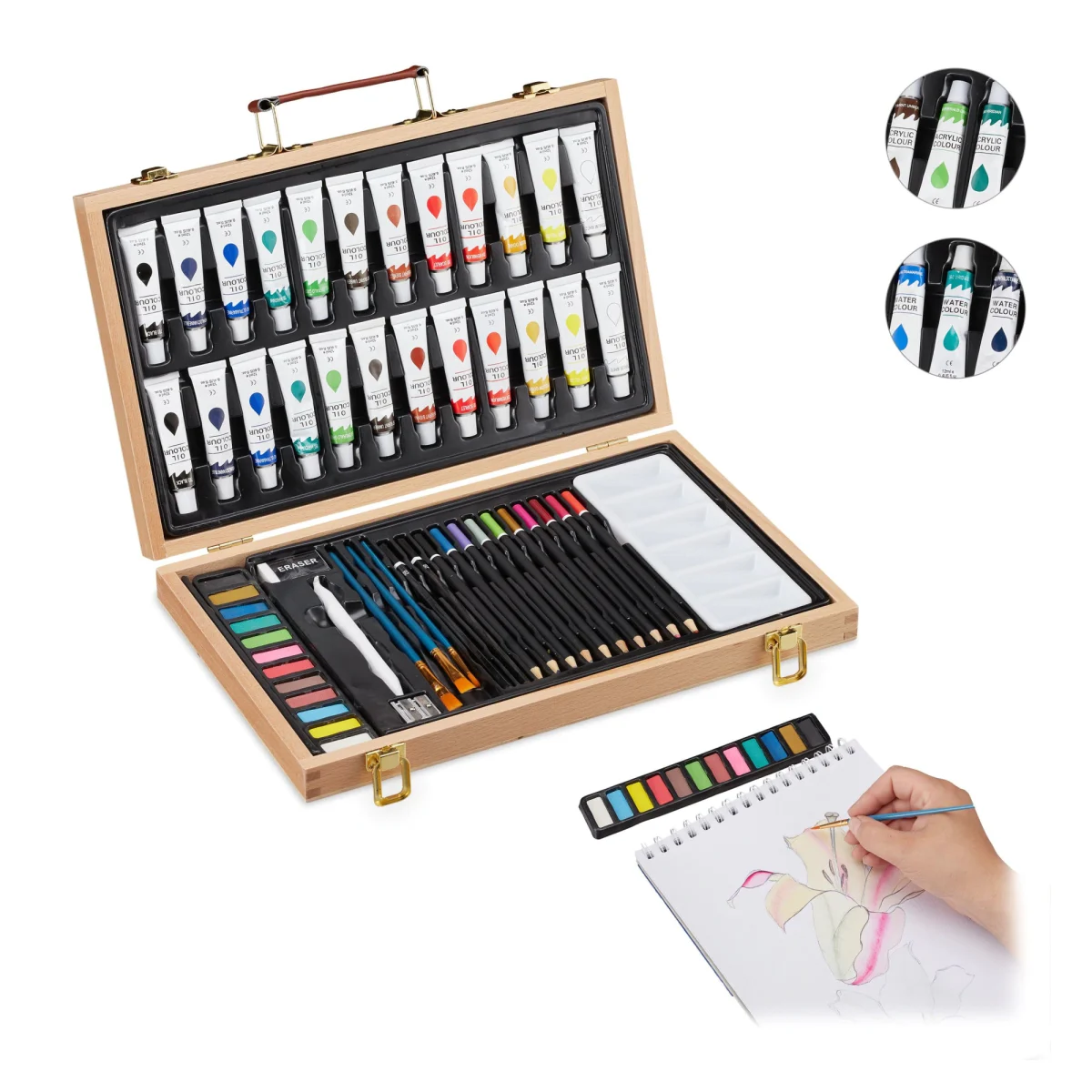 Set pictura si desen profesional, 56 piese, Acryl, Relaxdays - imagine 2