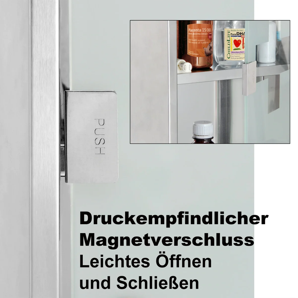 Dulap pentru medicamente,3etaje,inox+usa sticla matuita,magnet+2 chei, 48,5cm x 25cm x 12cm,Deuba - imagine 4