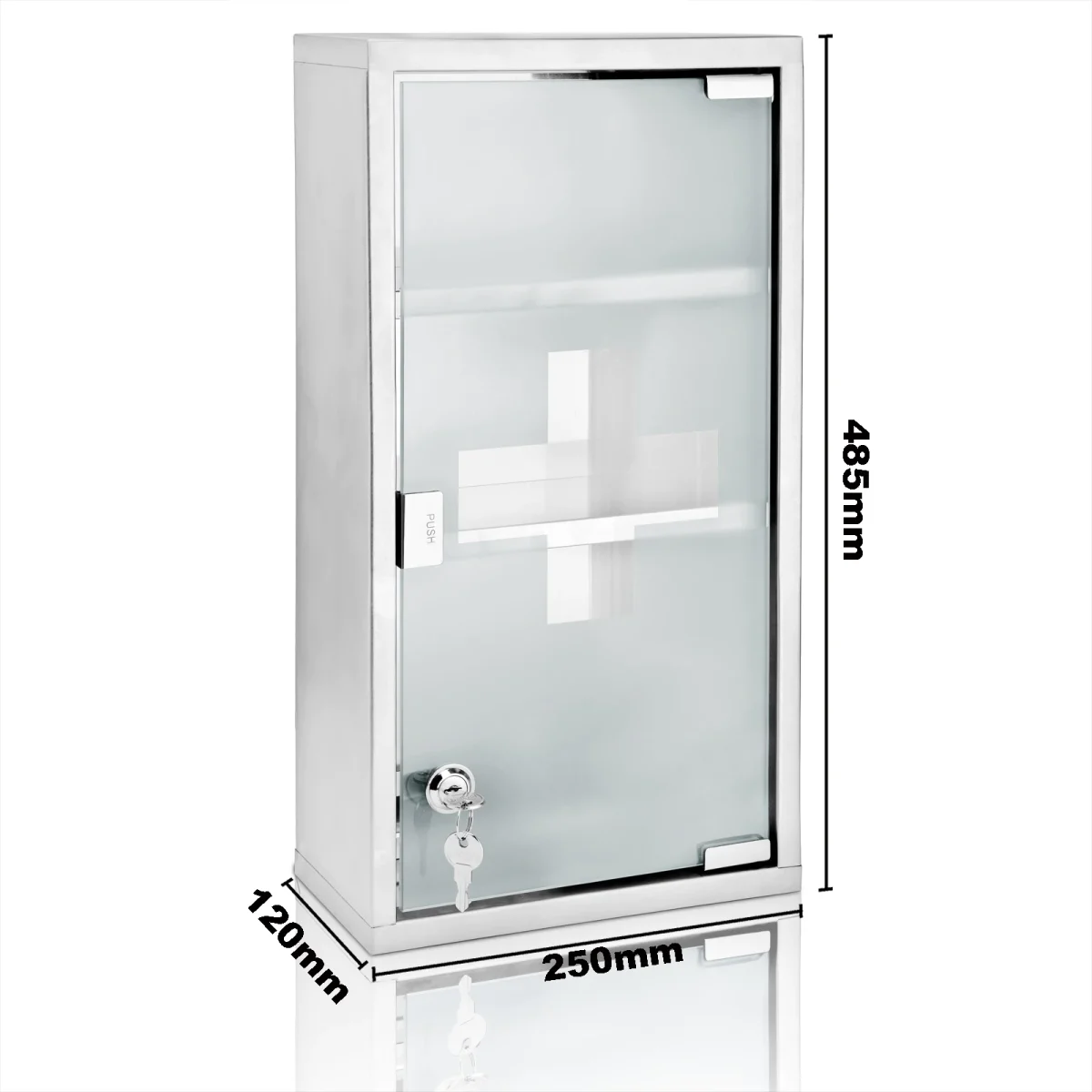 Dulap pentru medicamente,3etaje,inox+usa sticla matuita,magnet+2 chei, 48,5cm x 25cm x 12cm,Deuba - imagine 6