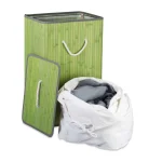 Cos rufe bambus, 82 litri, pliabil, cu capac, verde, Relaxdays - imagine 3