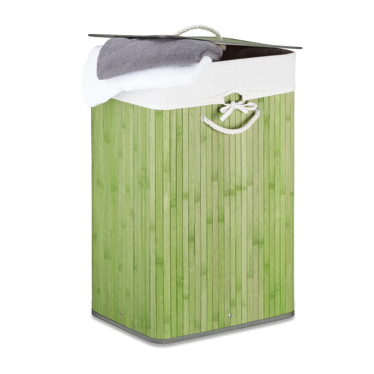 Cos rufe bambus, 82 litri, pliabil, cu capac, verde, Relaxdays - imagine 2