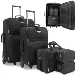 Set Genti Voiaj 5 Piese, 2 trolere + geanta umar laptop + 2 borsete cosmetice, textil, negru, Monzana