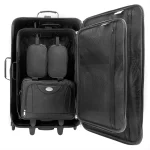 Set Genti Voiaj 5 Piese, 2 trolere + geanta umar laptop + 2 borsete cosmetice, textil, negru, Monzana - imagine 3