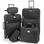 Set Genti Voiaj 5 Piese, 2 trolere + geanta umar laptop + 2 borsete cosmetice, textil, negru, Monzana - imagine 9
