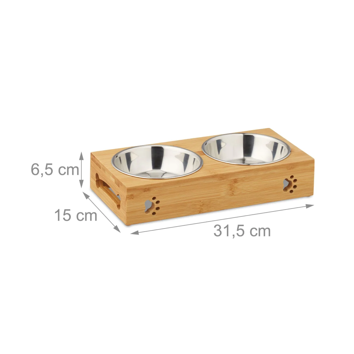 Boluri hrana si apa animale de companie, 2 castroane + suport bambus, Relaxdays - imagine 6