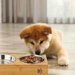 Boluri hrana si apa animale de companie, 2 castroane + suport bambus, Relaxdays - imagine 5