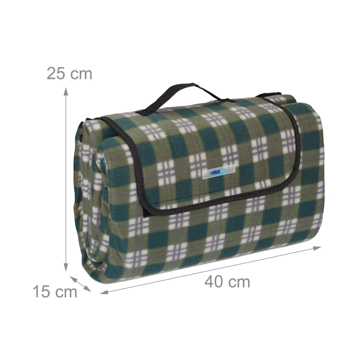 Patura picnic cu folie aluminiu,200x200,cu maner,model carouri, verde inchis - imagine 2
