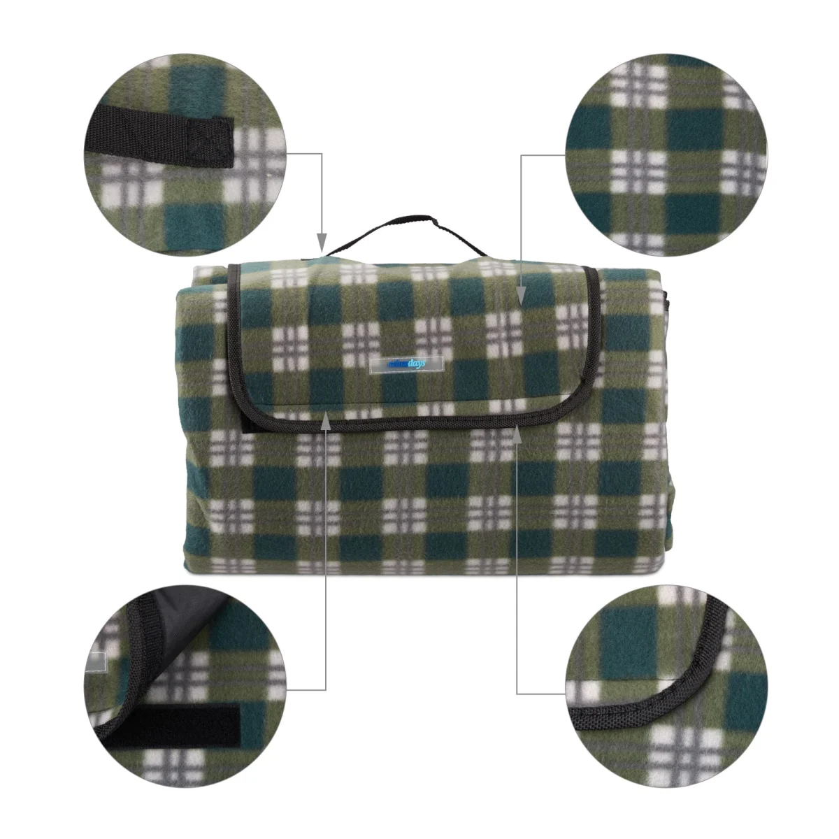 Patura picnic cu folie aluminiu,200x200,cu maner,model carouri, verde inchis - imagine 6