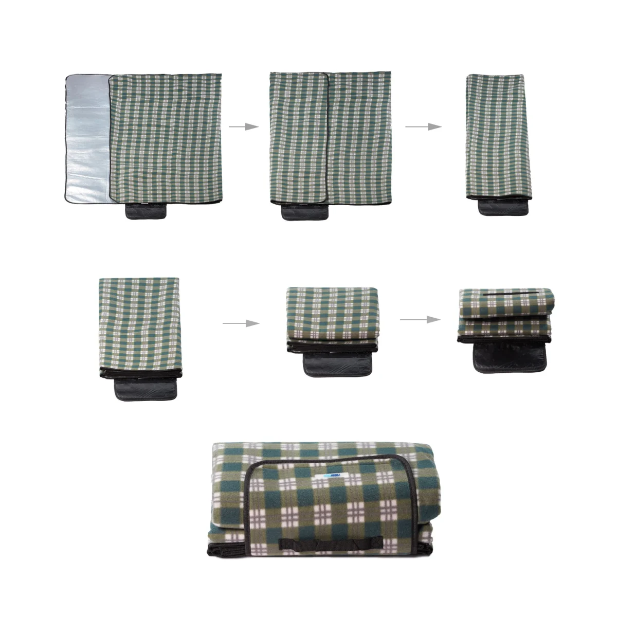 Patura picnic cu folie aluminiu,200x200,cu maner,model carouri, verde inchis - imagine 4