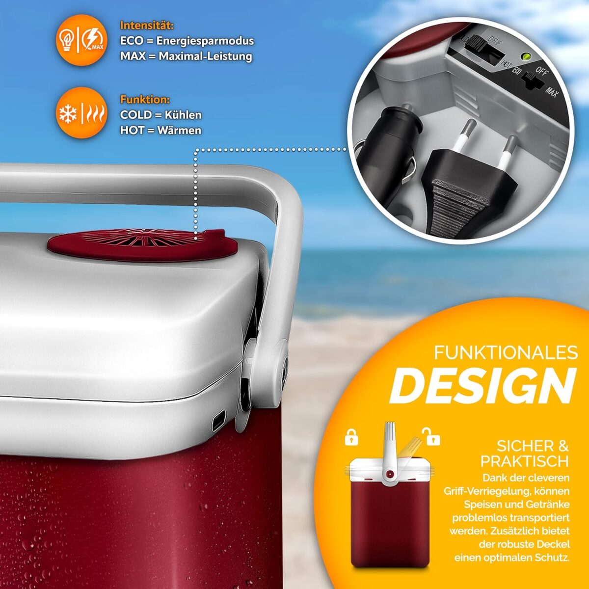 Lada frigorifica electrica 32L, pentru masina si priza, raceste cu pana la 18°C ​​sub temperatura exterioara si incalzeste pana la 65°C, rosu - imagine 5