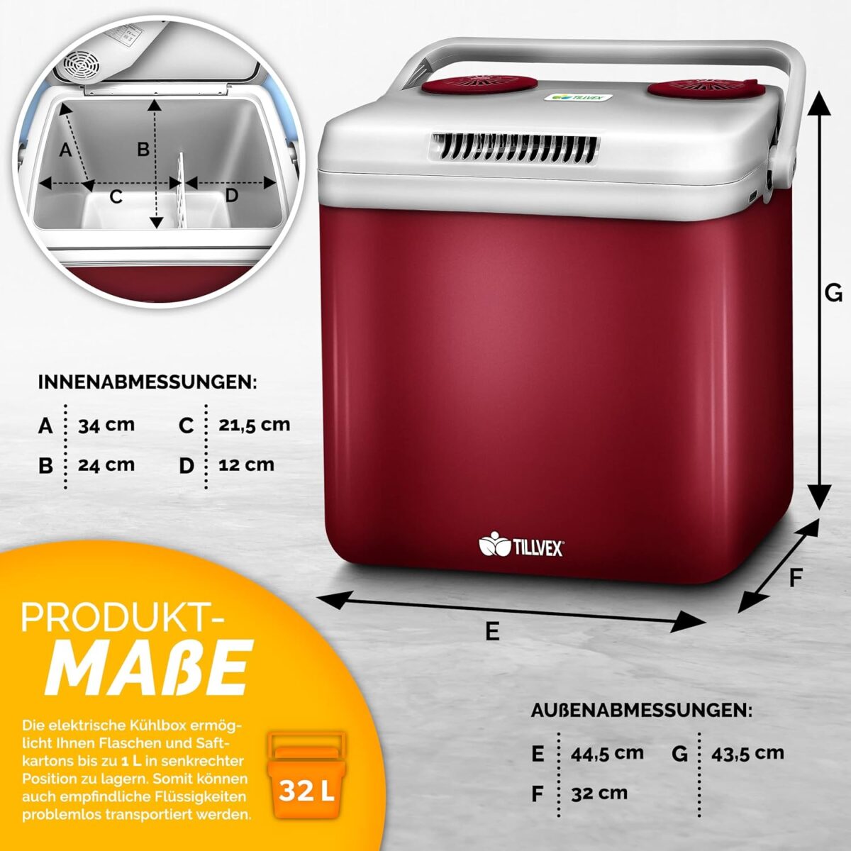 Lada frigorifica electrica 32L, pentru masina si priza, raceste cu pana la 18°C ​​sub temperatura exterioara si incalzeste pana la 65°C, rosu - imagine 4