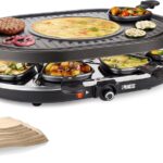 Gratar Raclette Princess, 8 tigai, plita multifunctionala, 1200 W, 42 x 30 cm, Negru,
