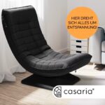 Fotoliu relaxare Casaria, rotire 360°, inclinabil in 5 pozitii, tesatura de in, negru - imagine 3