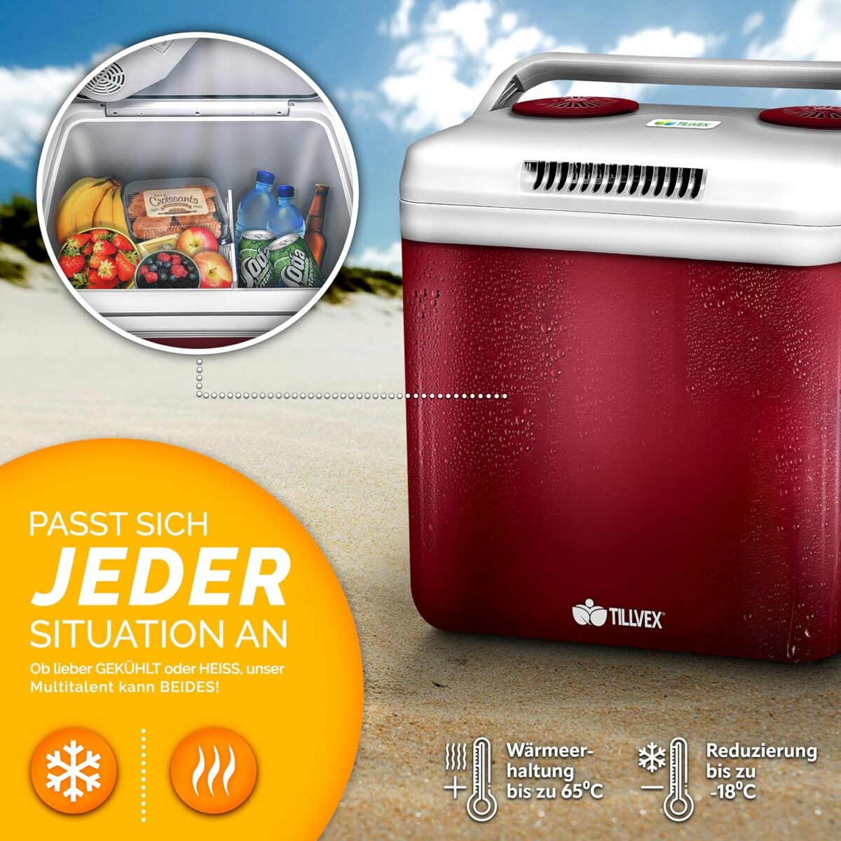 Lada frigorifica electrica 32L, pentru masina si priza, raceste cu pana la 18°C ​​sub temperatura exterioara si incalzeste pana la 65°C, rosu - imagine 7