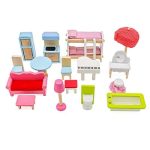 Casuta din lemn pentru papusi, lumina Led, 3 etaje, 5 camere, 16 piese mobilier, 76 x 30 x 82 cm, Infantastic - imagine 3