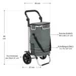 Carucior pentru cumparaturi, compartiment frigorific, capacitate 56 L si 50 kg, maner reglabil, gri, Juskys - imagine 2