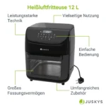 Friteuză cu aer cald 12L – Airfryer cu 10 programe, display LCD și accesorii - imagine 4