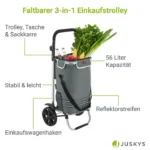 Carucior pentru cumparaturi, compartiment frigorific, capacitate 56 L si 50 kg, maner reglabil, gri, Juskys - imagine 10
