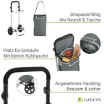 Carucior pentru cumparaturi, compartiment frigorific, capacitate 56 L si 50 kg, maner reglabil, gri, Juskys - imagine 8