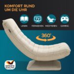 Fotoliu relaxare Casaria, rotire 360°, inclinabil in 5 pozitii, tesatura de in crem - imagine 3