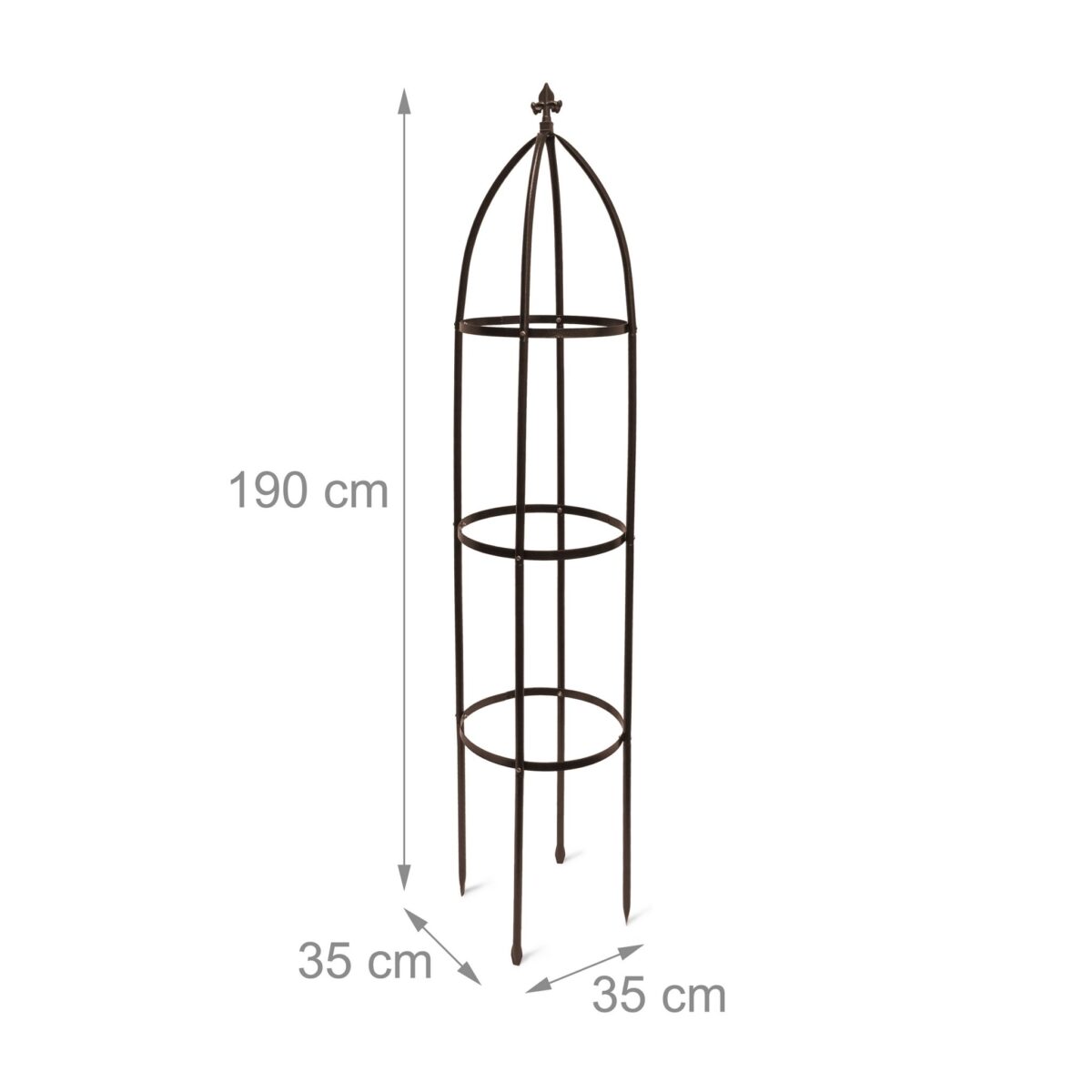 Suport flori de gradina, obelisc, 190 x 35 x 35 cm, maro, Relaxdays - imagine 4