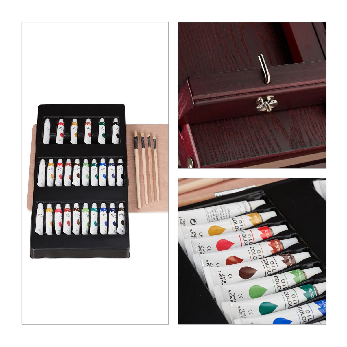 Set de pictura, sevalet cu pensule, acuarele si accesorii, reglabil, lemn, 100 - 180 cm - imagine 10