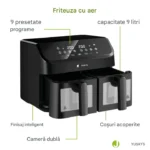 Friteuza cu aer cald, 2 cosuri, 9 programe, 2000 W, 30 - 200 °C, negru - imagine 7