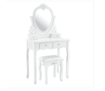 Set masa de toaleta pentru machiaj "Afrodita", cu oglinda in forma de inima si scaun tapitat, MDF alb - imagine 2