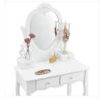 Set masa de toaleta pentru machiaj "Afrodita", cu oglinda in forma de inima si scaun tapitat, MDF alb - imagine 3