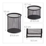 Set organizator de birou, 6 piese, plasa metalica, Negru - imagine 2