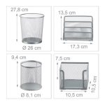 Set organizator de birou, 4 piese, plasa metalica, silver - imagine 2