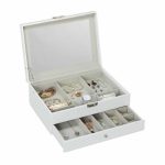 Caseta de bijuterii eleganta, din piele ecologica, pe 2 nivele + oglinda, alb, DeLuxe